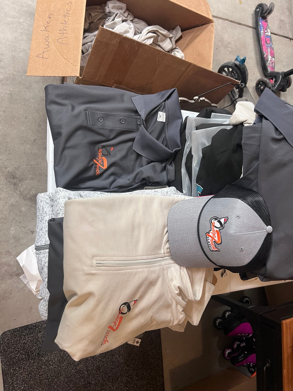 Matching custom polos, quarter zip and hat